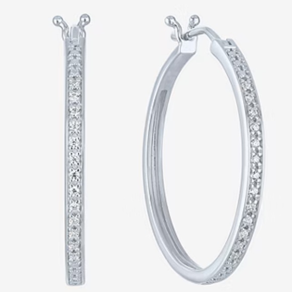 Jewelry - New Sterling Silver White Sapphire Minimalist Luxury Classic Hoop Earrings